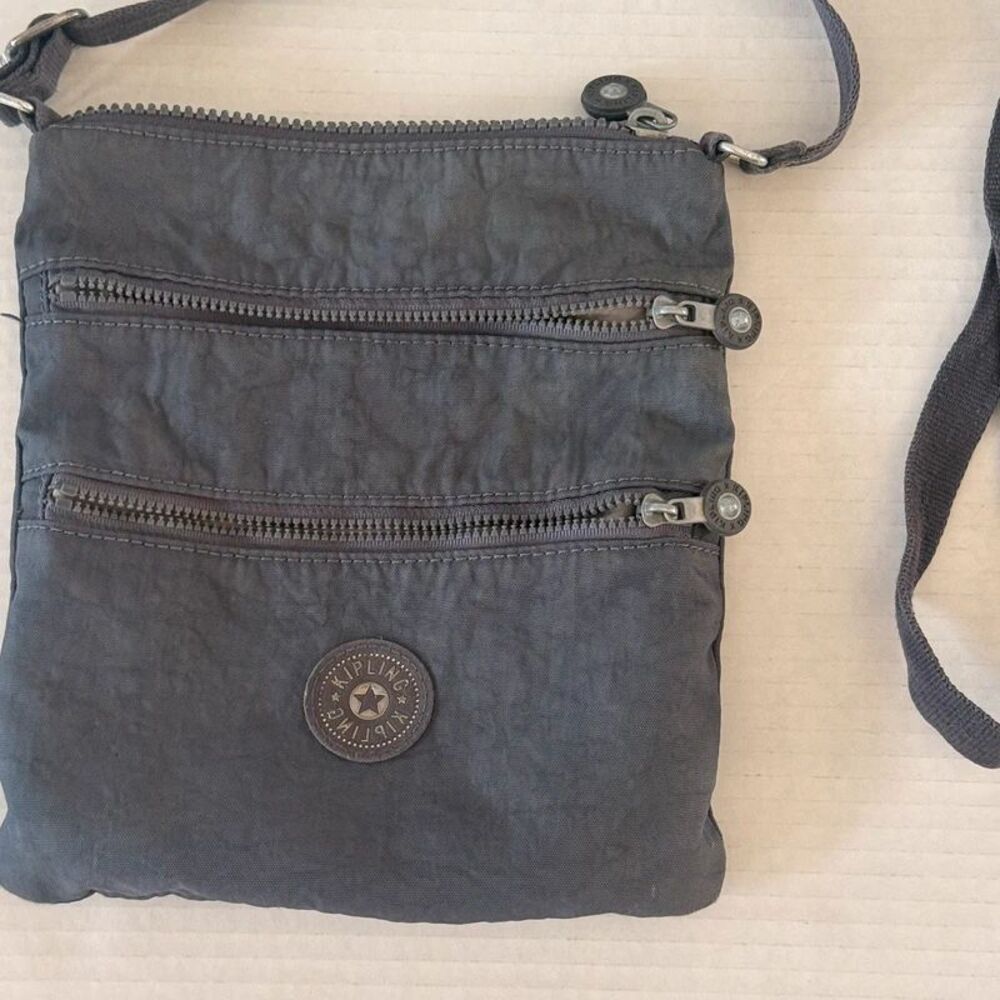 Kipling Dark Gray Nylon Crossbody Shoulder Bag Multi Zip Lightweight No Charm
